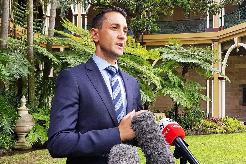 David Crisafulli speaks to the media at Queensland parliament in Brisbane.
