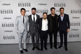 Star Trek Beyond actors, John Cho, Karl Urban, director Justin Lin, Zachary Quinto and Chris Pine pose for a photograph