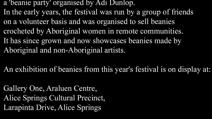 Blurb for Alice Springs Beanie Festival gallery.