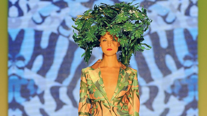 A model wears a  Winson Tan design at Australian Fashion Week.