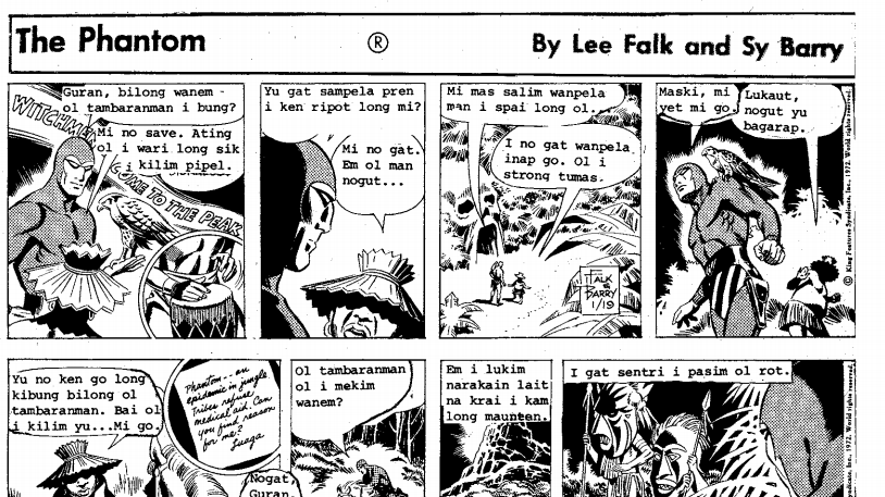 An old black and white Phantom comic strip from a newspaper