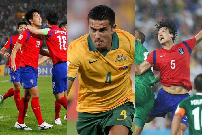 Composite image of Kim Young-gwon, Tim Cahill and Kwak Tae-hwi