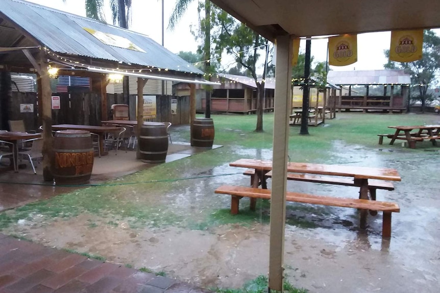Wet pub beer garden at Nindigully Pub near St George in south-western Queensland