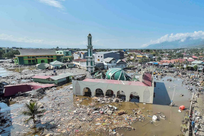 An aerial view of the Baiturrahman mosque which was hit by a tsunami.