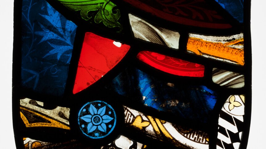 Shield of stained glass shards from the windows of the House of Commons Library, c.1942