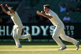 Australia's Mitch Marsh celebrates his match-winning wicket in second Test against West Indies.