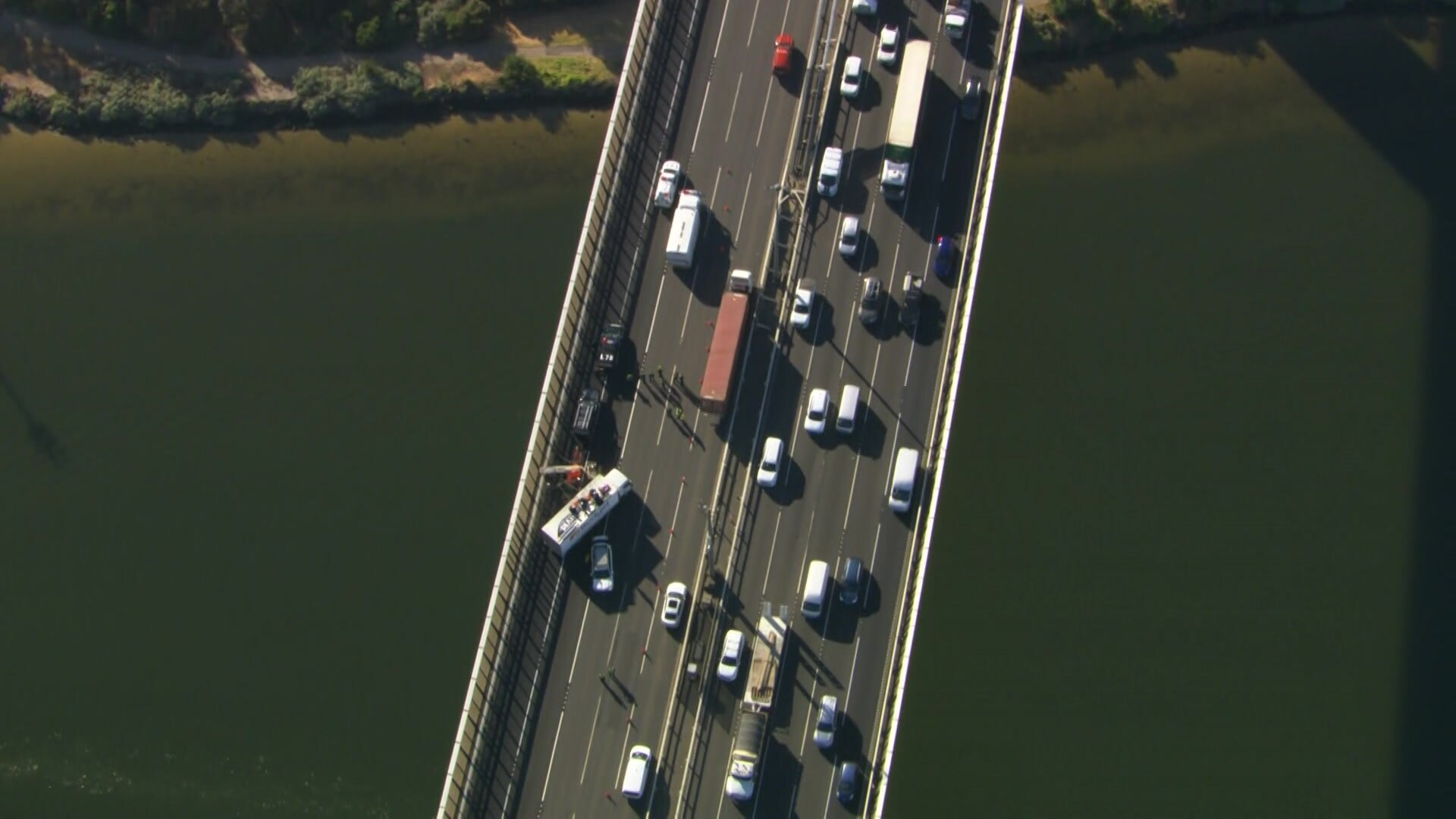 A protest on a bridge