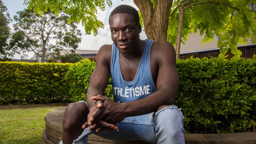 Joel Okumu in the school playground.