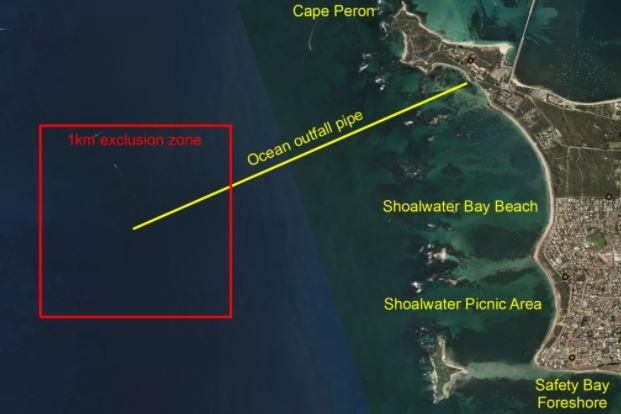 Map of affected area off Cape Peron.