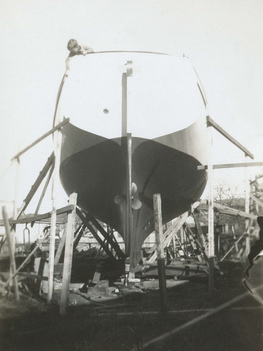 The boat Westward under construction in Sandy Bay in 1947