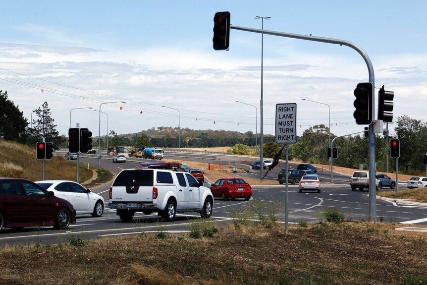 Traffic lights at the Barton Highway roundabout have been switched on.