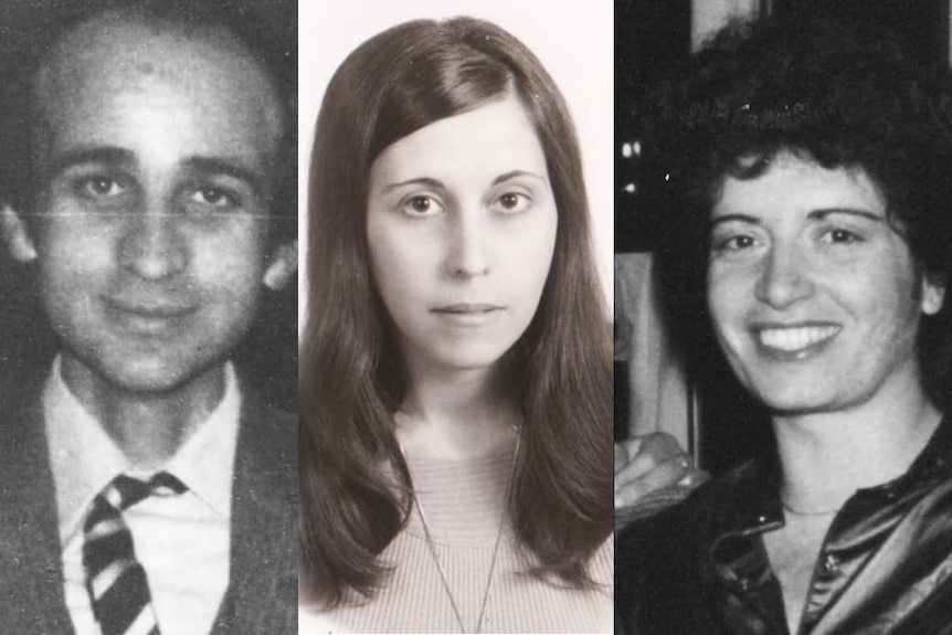 Back and white profile photos of a man in a suit and two women with dark hair.