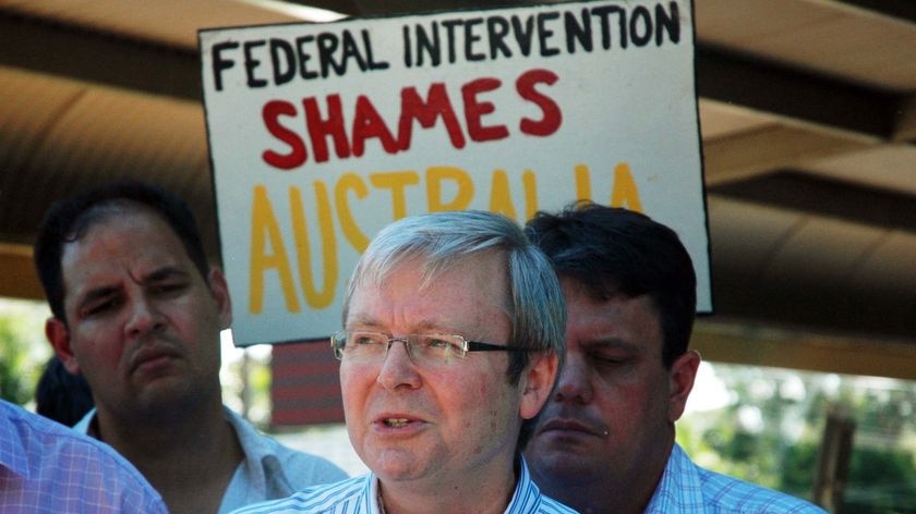 Kevin Rudd speaks to the media while visiting Rapid Creek markets in Darwin on June 15, 2008.