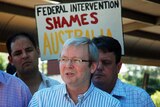 Kevin Rudd speaks to the media while visiting Rapid Creek markets in Darwin on June 15, 2008.