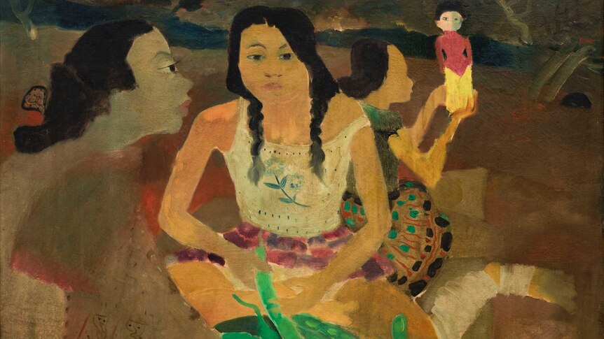 Menguliti Petal by Hendra Gunawan, oil on canvas, 1957.