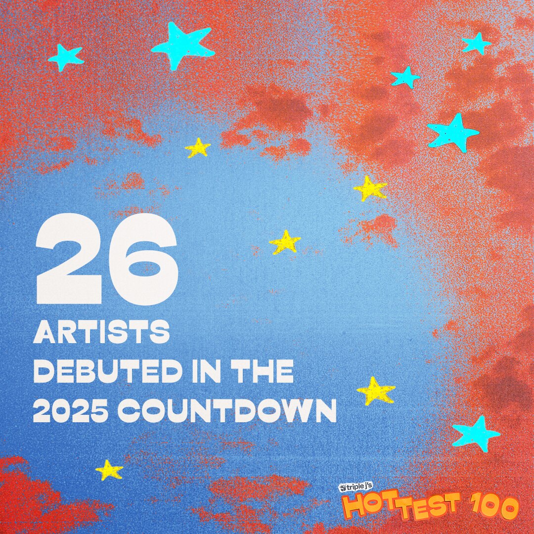 Text on screen '26 artists debuted in the 2025 countdown'