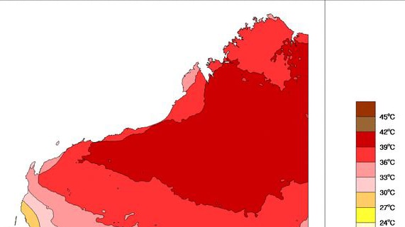 Chat showing Western Australia's maximum temperatures for October