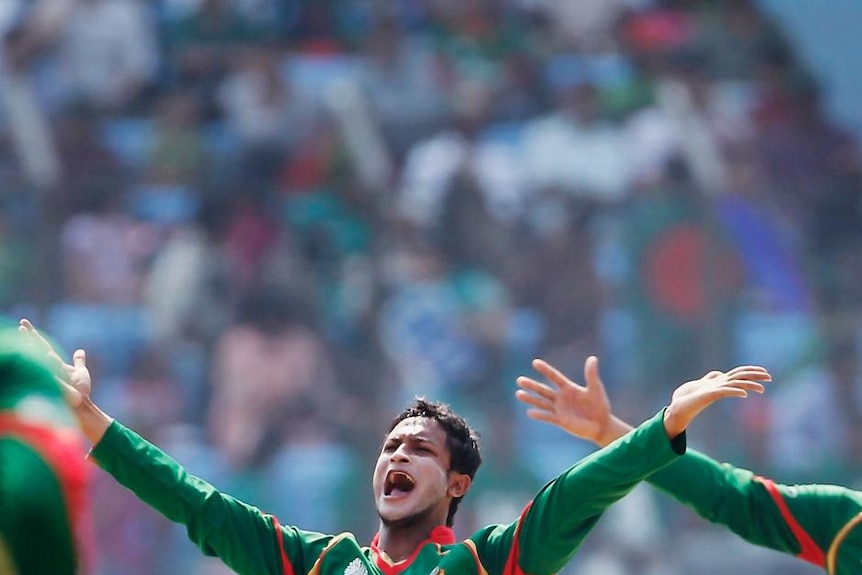 Bangladesh captain Shakib Al Hasan pleads for a wicket.