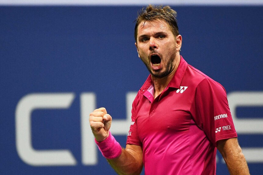 Powerful display ... Stan Wawrinka roars with delight after winning a point against Juan Martin del Potro