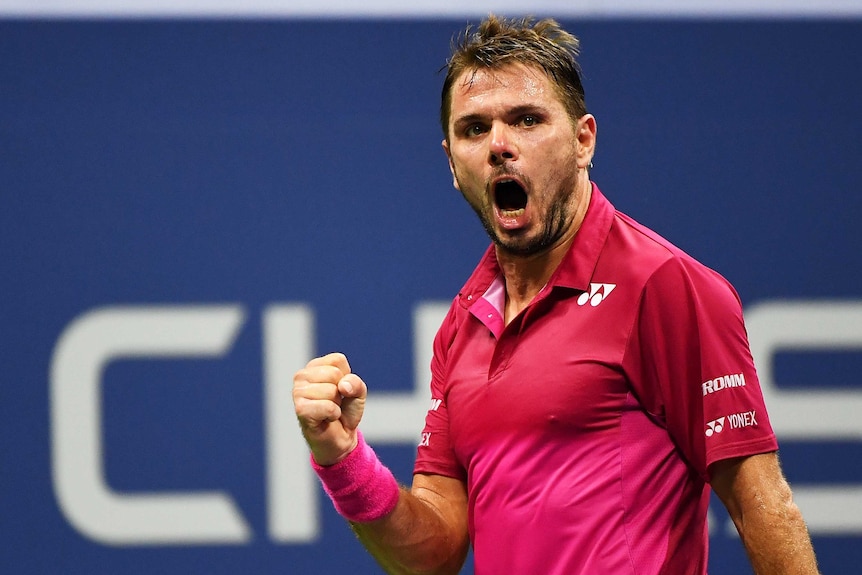 Powerful display ... Stan Wawrinka roars with delight after winning a point against Juan Martin del Potro