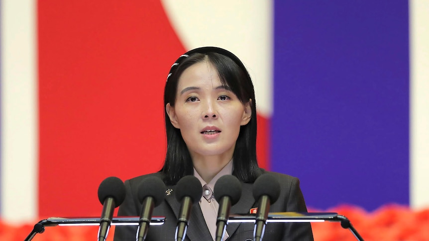  Kim Yo Jong, sister of North Korean leader Kim Jong Un, delivers a speech during a national meeting in Pyongyang.