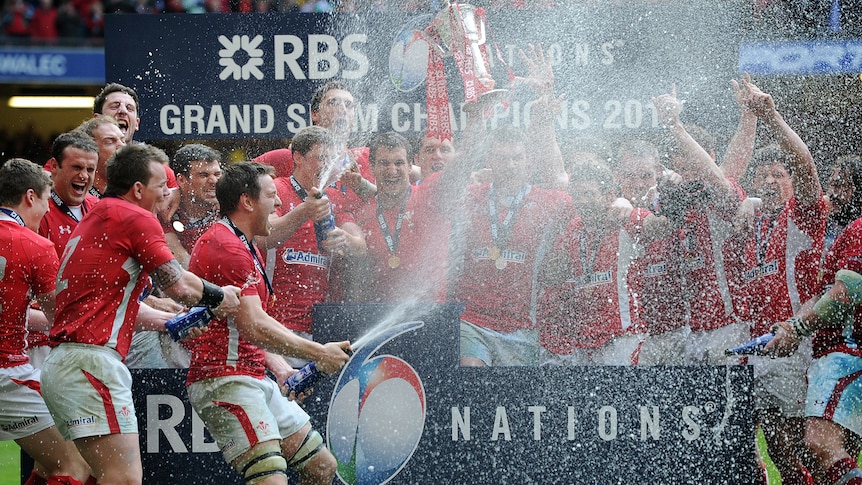 Party time ... Wales celebrates a Six Nations grand slam