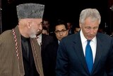 Karzai and Hagel in Afghanistan
