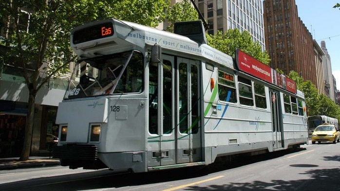A Melbourne tram makes its way through the CBD