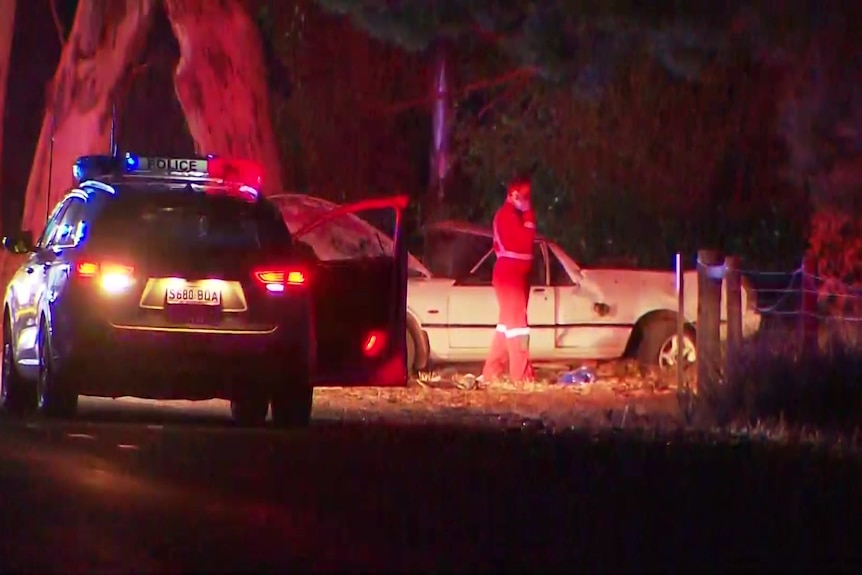 Emergency services at the scene of a ute crash at Nuriootpa.