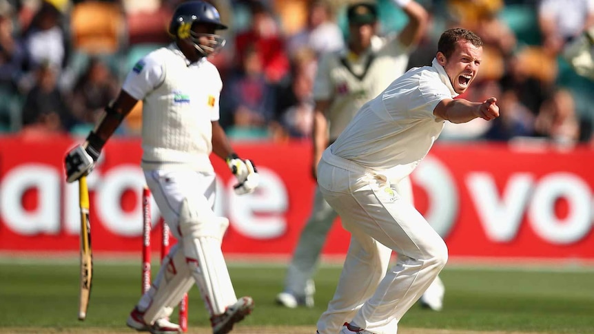 Dodgy decision... Peter Siddle successfully appeals for the wicket of Rangana Herath.