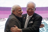 India's prime minister Narendra Modi (left) is greeted by Malaysia's prime minister Najib Razak