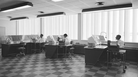 Inside the flight control centre at Perth Airport c1960