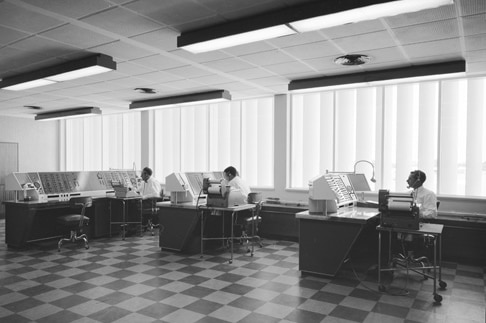 Inside the flight control centre at Perth Airport c1960