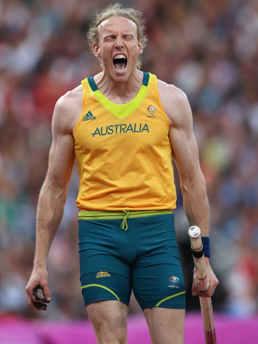 Brimming with frustration... Steve Hooker reacts to a failed attempt at 5.65 metres.