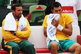 Davis Cup team captain Pat Rafter and Bernard Tomic