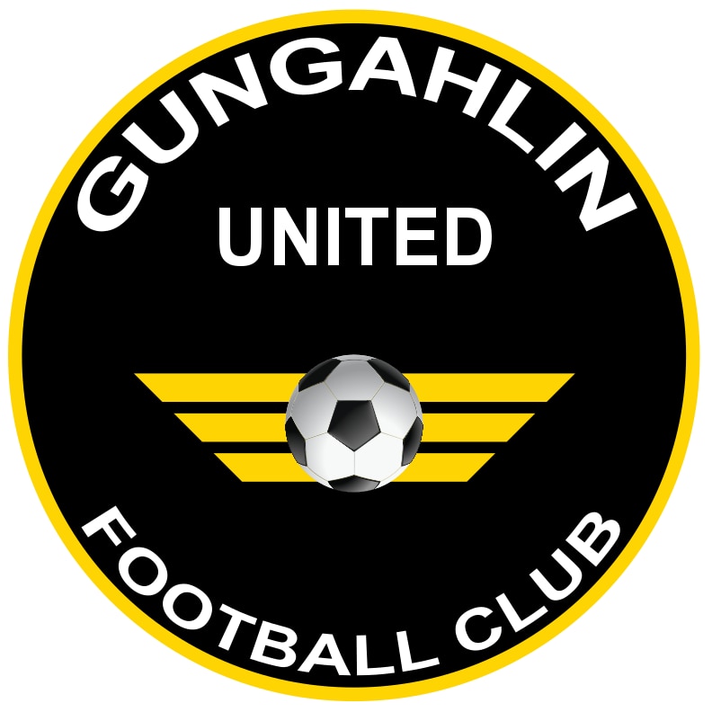 A circular black and yellow logo that reads "Gungahlin United Football Club".