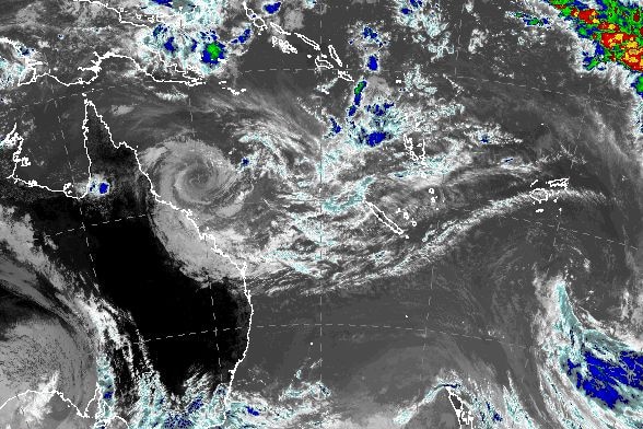 Infared satellite imagery of Tropical Cyclone Jasper showing large cloud west of north queensland