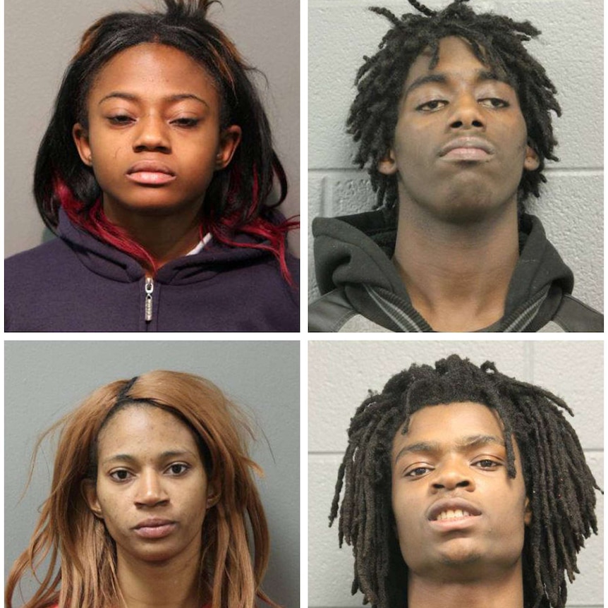 Pictures of two women, two men charged with felonies for the beating of a man
