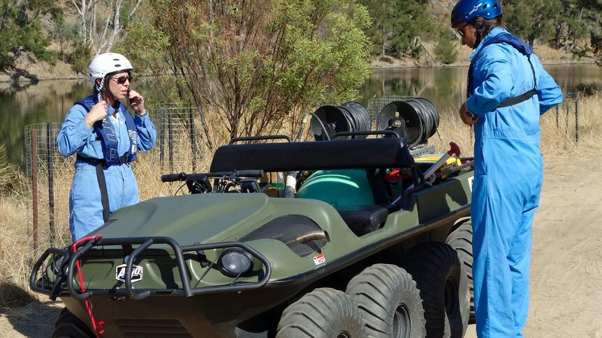 The amphibious vehicle can carry two people and 200 litres of herbicide to tackle weeds.