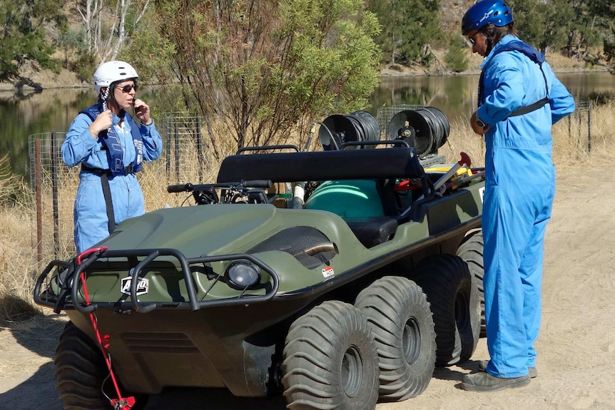 The amphibious vehicle can carry two people and 200 litres of herbicide to tackle weeds.