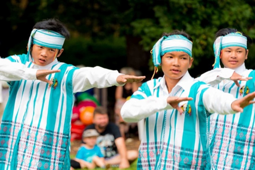 Members of the Karen community dancing at Zinda Festival in Bendigo