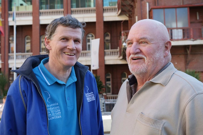 Brendan and Trevor share a laugh in the hospital courtyard