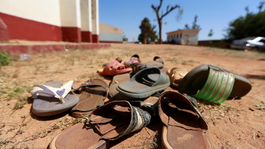 Footwear left behind by students