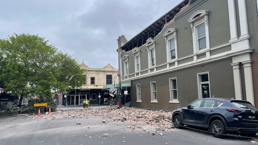 Rubble on a street following an earthquake