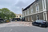 Rubble on a street following an earthquake