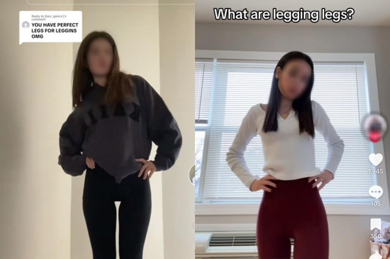 Two women pose while making videos on TikTok highlighting their legs