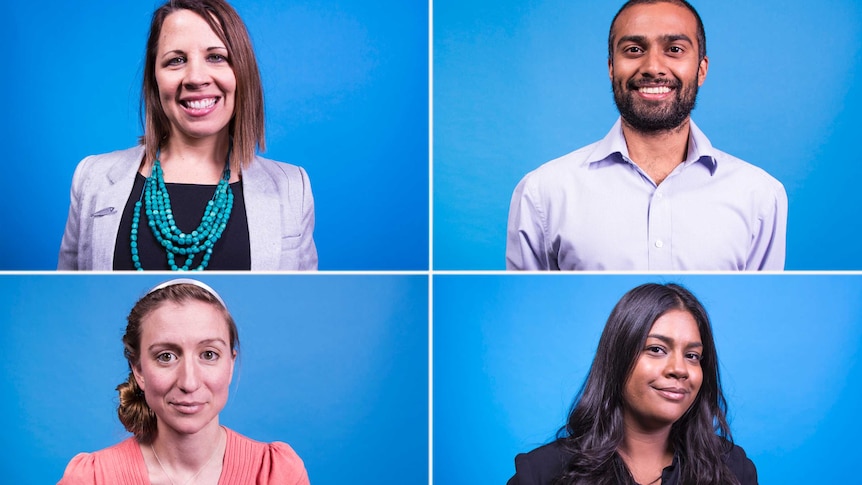 The four scientists taking over the ABC Snapchat: Nij Lal, Kirsty Short, Jodie Rummer and Gail Alvares; 2016