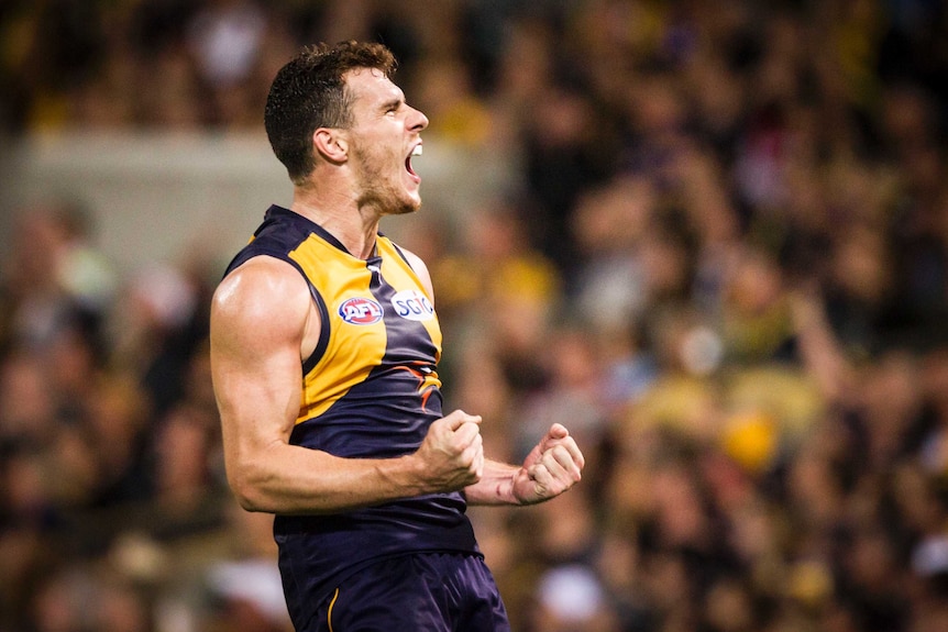 Luke Shuey gives it the big ones after a goal