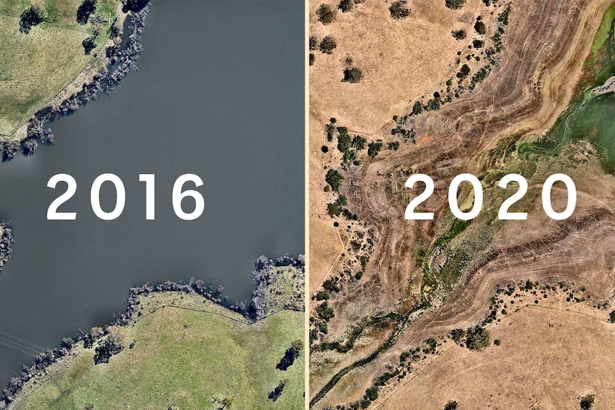 Suma Park Dam near Orange, before and after the drought