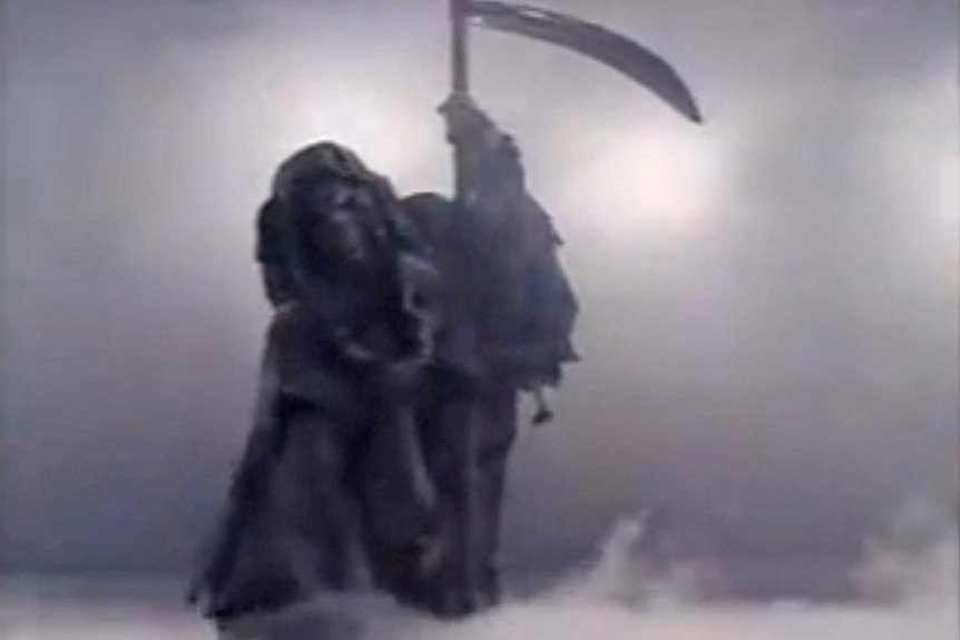 The grim reaper in a 1987 AIDS education television advertisement.